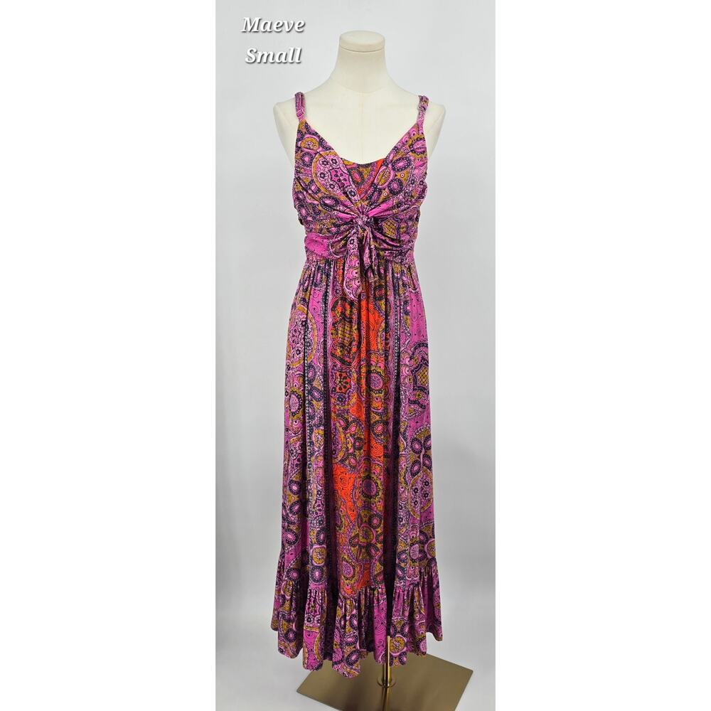 Anthropologie Maeve Andie Tie-Front Knit Maxi‎ Dress Pink Paisley Boho Small